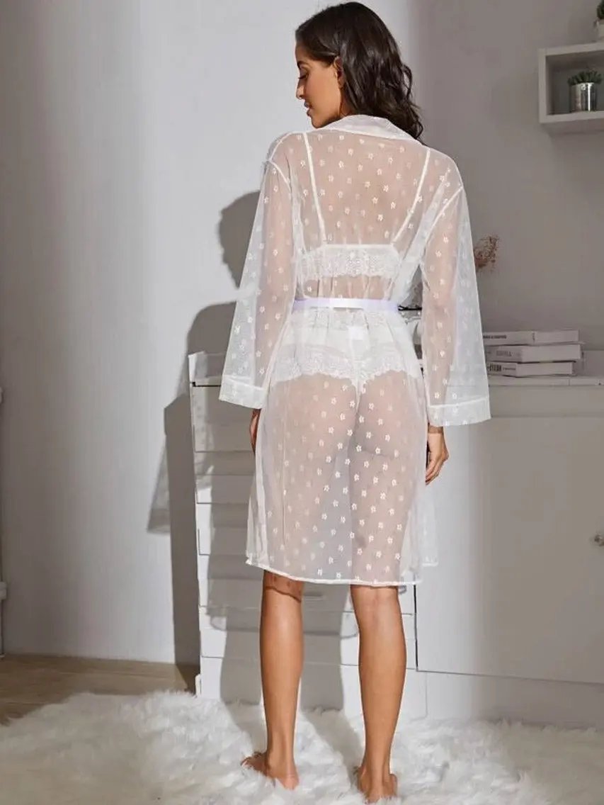 French Dot Mesh Bridal Robe and Bra Set 3wishes.com